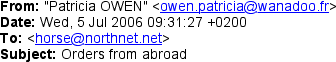 E-mail header from P. Owen